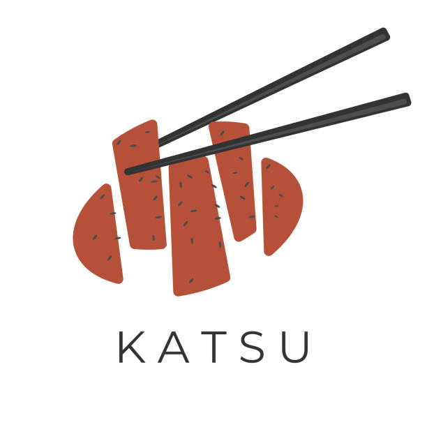 leckere katsu-illustration mit essstäbchen - tonkatsu stock-grafiken, -clipart, -cartoons und -symbole