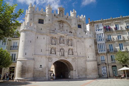 Burgos, Spain - August 28, 2020: Arch of Santa Maria in Burgos, Spain.