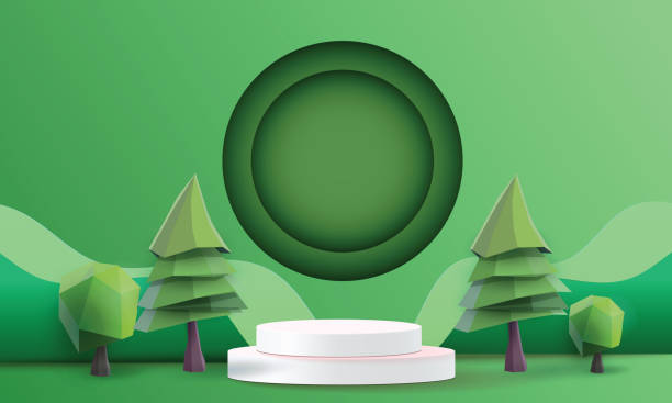 istock podium geometric banner stage mockup tropical tree green product 1429295417