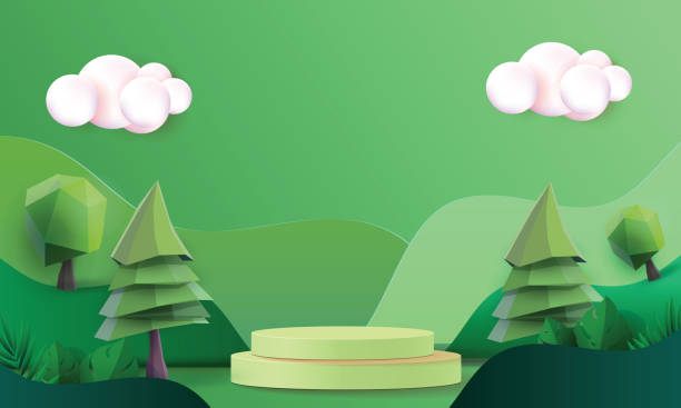 istock podium geometric banner stage mockup tropical tree green product 1429295444