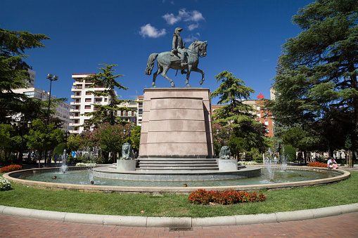 Logrono, Spain - August 17, 2022: Monument to General Espartero in Paseo del Espolon, Logrono, Spain.