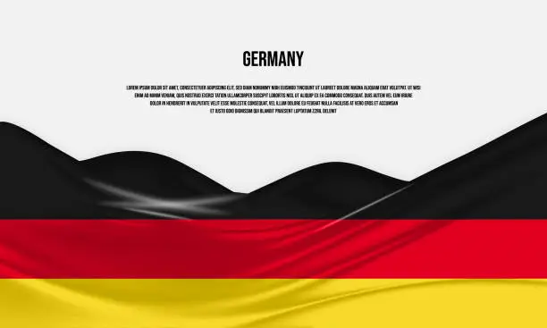 Vector illustration of Germany flag design. Waving German flag made of satin or silk fabric. Vector Illustration.