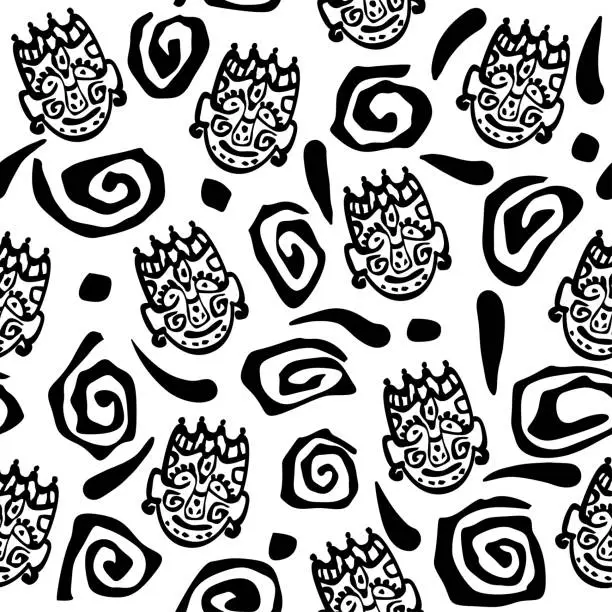 Vector illustration of Seamless pattern with tribal ethnic masks design