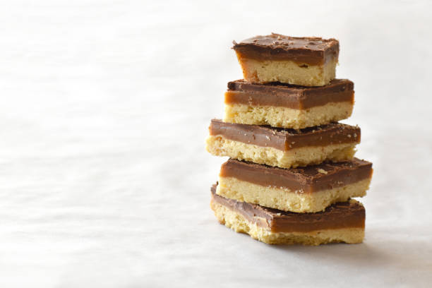 istock Millionaires shortbread with chocolate and caramel on parchment paper. 1429301685