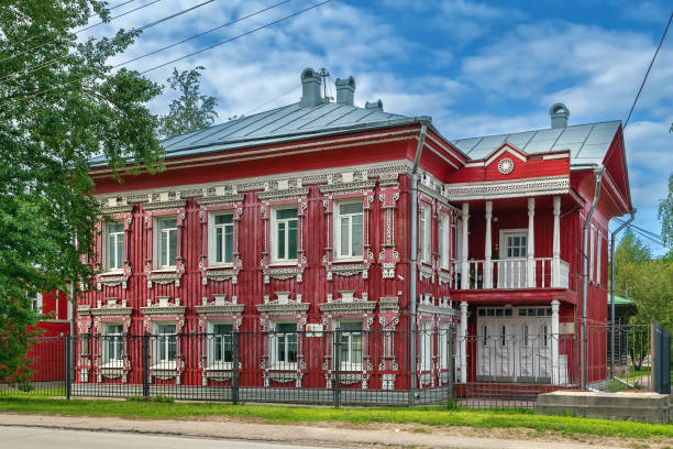 Wooden house in Vologda, Russia stock photo
