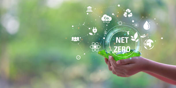 istock Hand holding green leaf with Net-Zero icons. CO2 Net-Zero Emission - Carbon Neutrality concept. 1429312243