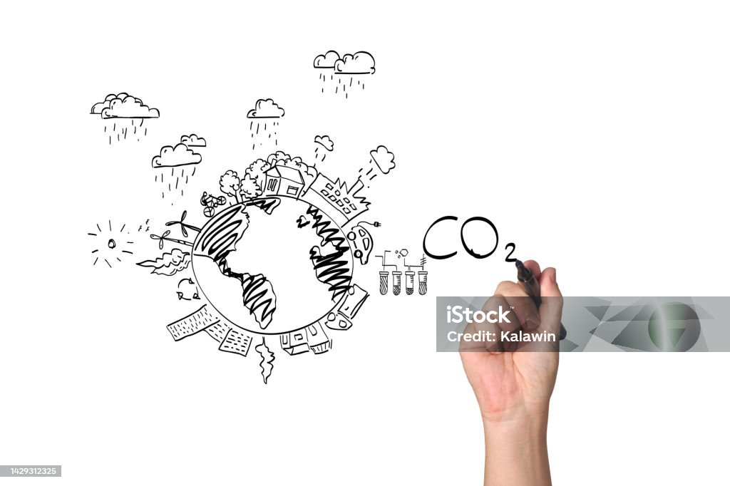 co2 drawn on white background, Reducing CO2 levels. Electric Vehicle Stock Photo