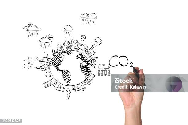 Co2 Drawn On White Background Reducing Co2 Levels Stock Photo - Download Image Now