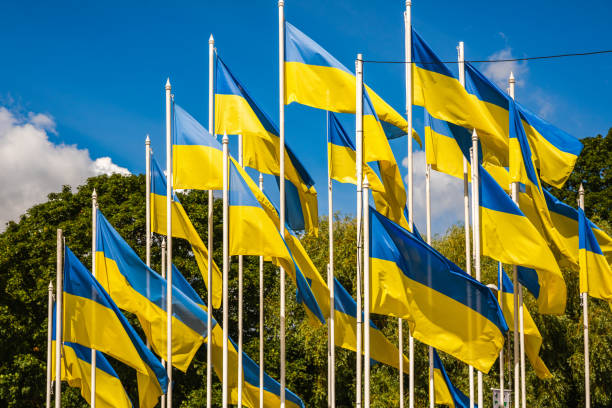 istock Ukrainian flags next to the Russian embassy in Riga, Latvia 1429313697