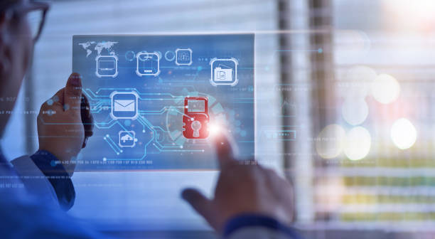 istock Business, technology, internet and networking concept. Young business working on the virtual display. 1429313806