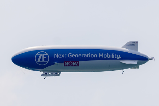 Goodyear Zeppelin airship is refueled by a truck\nThe Zeppelin takes off from Friegrichshafen for sightseeing flights over Lake Constance and the Alps.