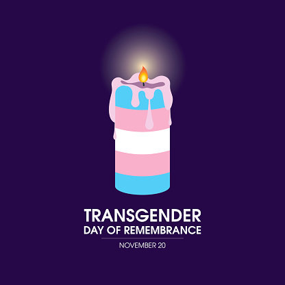 Burning mourning candle with Transgender pride flag colors icon vector. November 20. Important day