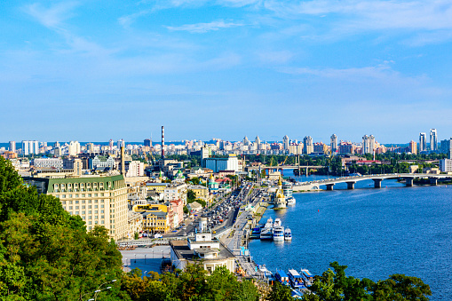 View on river Dnieper and residential districts in Kiev, Ukraine