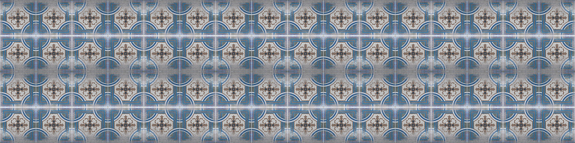 Old gray blue vintage worn shabby patchwork circle flower leaf print motif tiles square mosaic stone concrete cement wall texture background banner panorama
