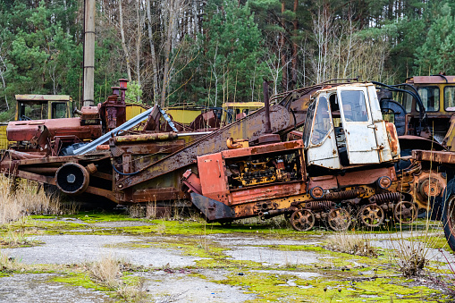 Abandoned equipment and machinery at Chernobyl exclusion zone, Ukraine