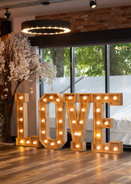 istock Beautiful wooden love letters with lights 1429330088