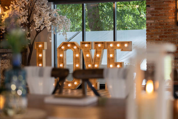 istock Beautiful wooden love letters with lights 1429330104