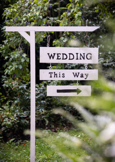Wedding ceremony this way wooden sign