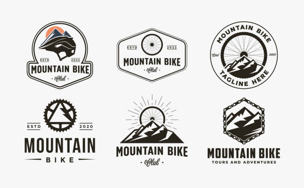 Set of vintage badge emblem bicycle, bike, bike shop, mountain bike club icon icon vector illustration on white background Set of vintage badge emblem bicycle, bike, bike shop, mountain bike club icon icon vector illustration on white background chainring stock illustrations