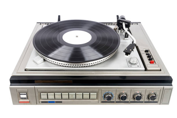 istock Vintage turntable record player with black vinyl 1429338894