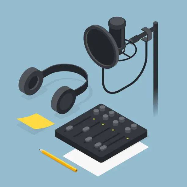 Vector illustration of Voice Recording Isometric Illustration