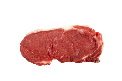 Ribeye of isolated raw beef in close-up