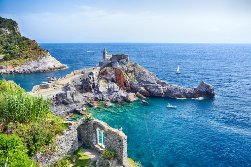 Church of St. Peter and ancient ruins in Portovenere, Italy