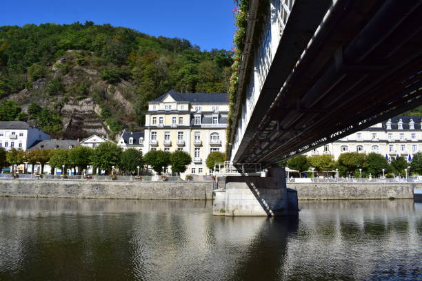 Bad Ems, Germany - 09/22/2022: Lahn bridge in Bad Ems with many flowers