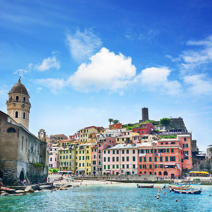 Vernazza is one of the five towns that make up the Cinque Terre region in Italy. Composite photo