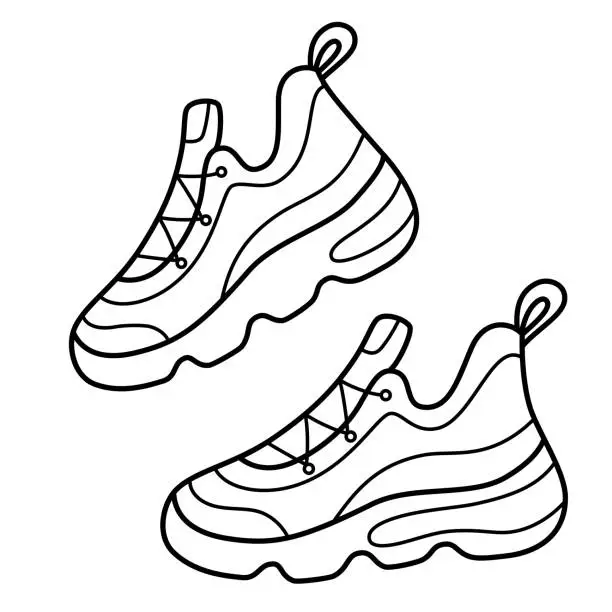 Vector illustration of Sneakers icon, a pair of women running shoes, doodle of modern trainers for fitness and sport, vector illustration of sportswear, outfit for exercises in gym