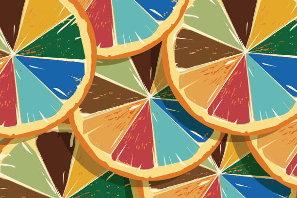illustrations, cliparts, dessins animés et icônes de motif exotique avec des oranges - lemon portion citrus fruit juice