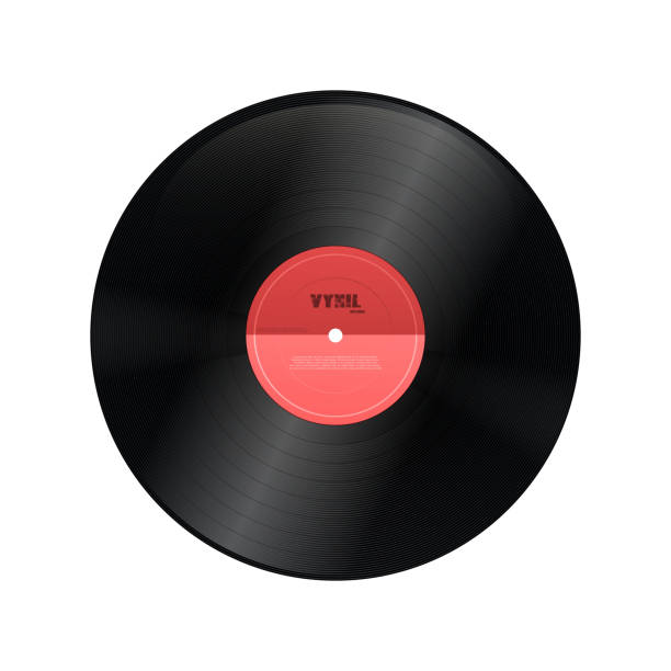 istock Gramophone vinyl LP record with red label. Black musical long play album disc old technology, realistic retro design, vector art image illustration, isolated on white background eps10 1429372496