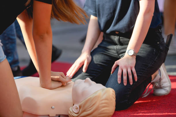 CPR training medical procedure workshop stock photo