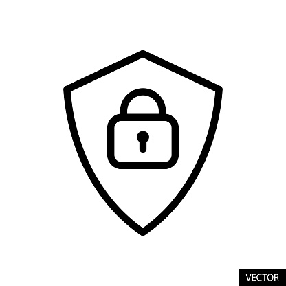 Shield with lock, 2FA, Two factor authentication concept vector icon in line style design for website, app, UI, isolated on white background. Editable stroke. EPS 10 vector illustration.