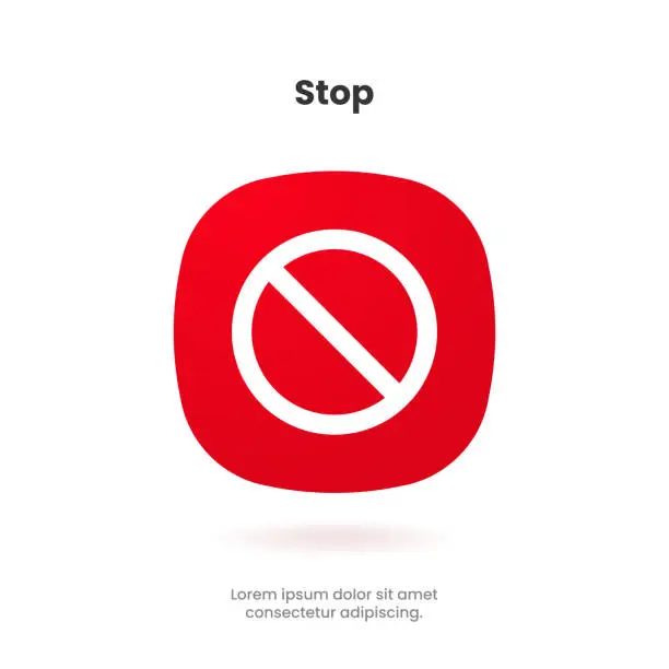 Vector illustration of 3d no sign, ban, forbidden, danger, stop symbol do not enter icon sign emblem push button, red circle with oblique line isolated mark for UI UX website mobile app.