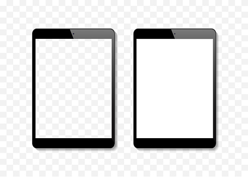 Frontal tablet mockup template with empty and transparent screen similar to ipad. Realistic vector illustration.