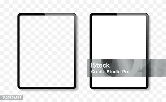 istock Frontal tablet mockup template with empty and transparent screen similar to ipad pro air 1429396565