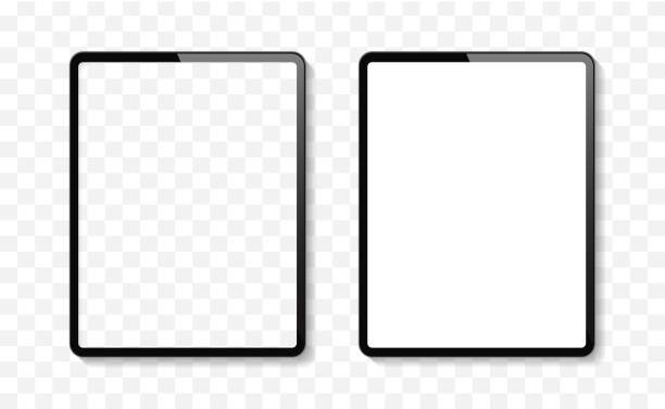 Frontal tablet mockup template with empty and transparent screen similar to ipad pro air Frontal tablet mockup template with empty and transparent screen similar to ipad pro air. Realistic vector illustration. template stock illustrations