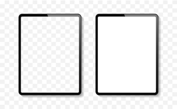 Frontal tablet mockup template with empty and transparent screen similar to ipad pro air Frontal tablet mockup template with empty and transparent screen similar to ipad pro air. Realistic vector illustration. templates stock illustrations