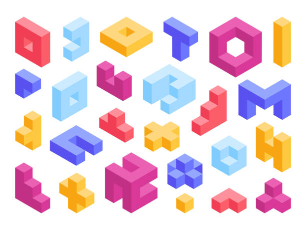 Isometric puzzle game blocks, 3d geometric shapes. Colorful logic game blocks, isometric constructor cube elements vector illustration collection. Mosaic 3d cubes collection Isometric puzzle game blocks, 3d geometric shapes. Colorful logic game blocks, isometric constructor cube elements vector illustration collection. Mosaic 3d cubes collection weighing in stock illustrations
