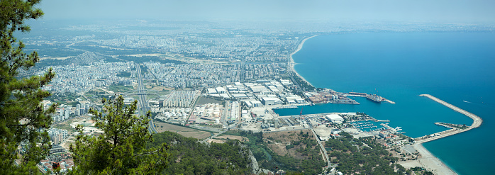 The panoramic view of Antalya resort city from the top of Tunektepe mountain (Turkey).