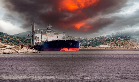 Tanker at liquefied natural gas terminal in Revithousa.