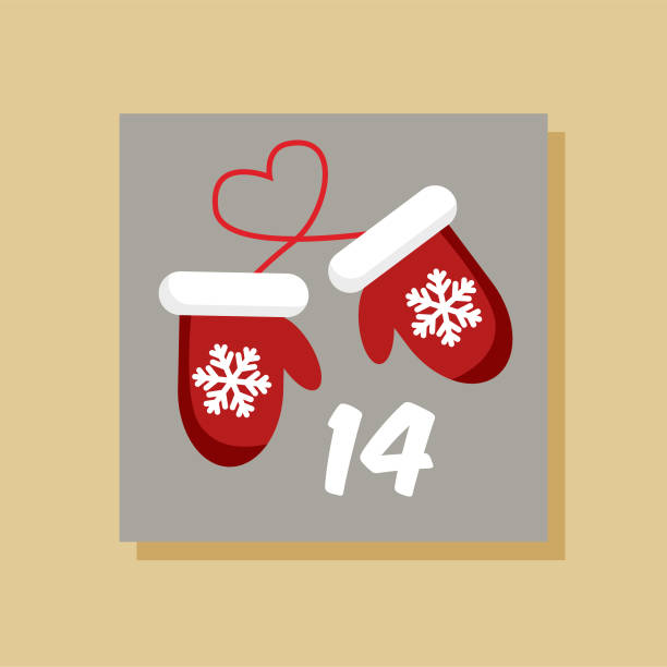 ilustraciones, imágenes clip art, dibujos animados e iconos de stock de calendario de adviento de navidad vectorial con fecha 14 de diciembre. - advent calendar christmas number number 14
