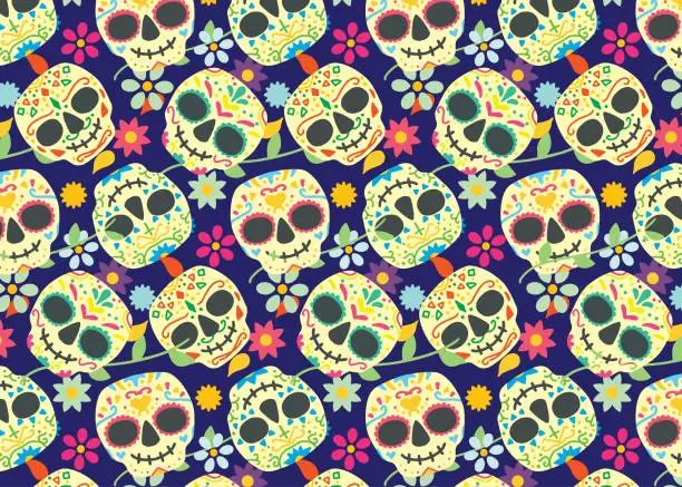 Vector illustration of Day of the dead, Dia de los muertos background and seamless pattern