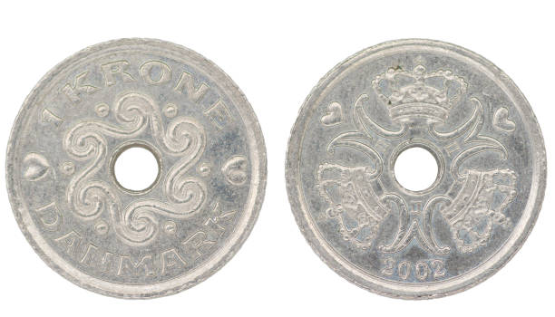 istock 1 Danish Crown (DKK) coin with both sides on isolated white background 1429416606