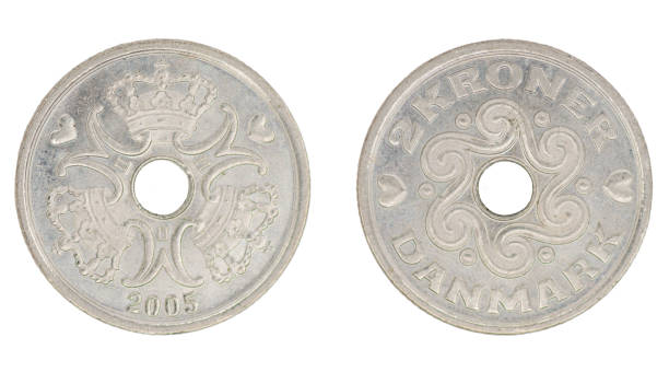 istock 2 Danish Crown (DKK) coin with both sides on isolated white background 1429416614