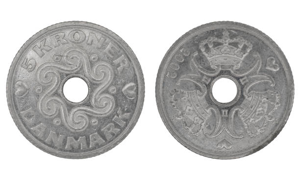 istock 5 Danish Crown (DKK) coin with both sides on isolated white background 1429416624