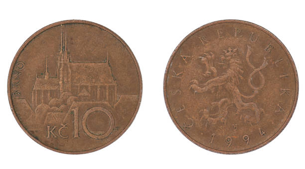 istock 10 Czech Crown (CZK) coin with both sides on isolated white background 1429416633
