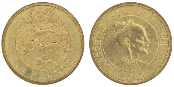 istock 10 Danish Crown (DKK) coin with both sides on isolated white background 1429416641