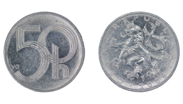 istock 50 heller Czech Crown (CZK) coin with both sides on isolated white background 1429416676